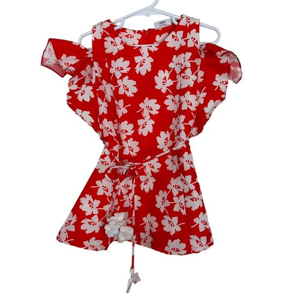 Peppermint Floral Ruffle Sleeve Dress size 2-3 YRS 50cm Red White - Picture 2 of 9